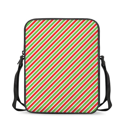 Red Green And White Candy Cane Print Rectangular Crossbody Bag