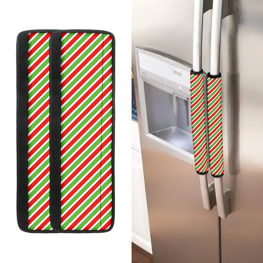 Red Green And White Candy Cane Print Refrigerator Handle Covers