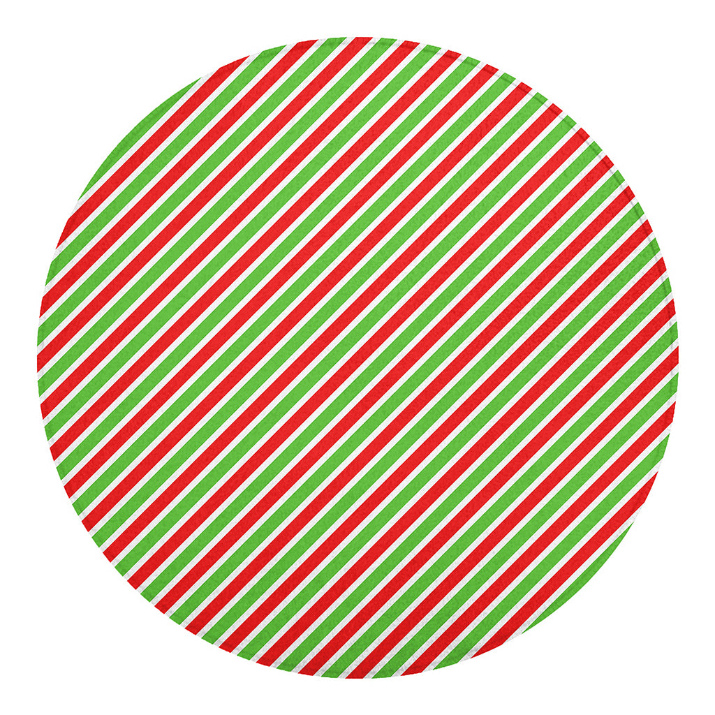 Red Green And White Candy Cane Print Round Blanket