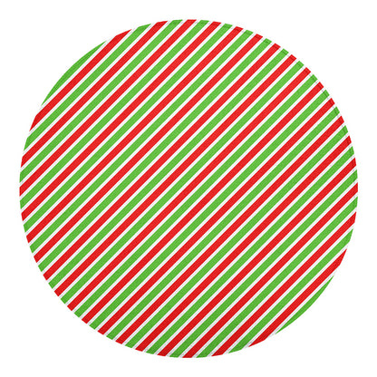 Red Green And White Candy Cane Print Round Blanket