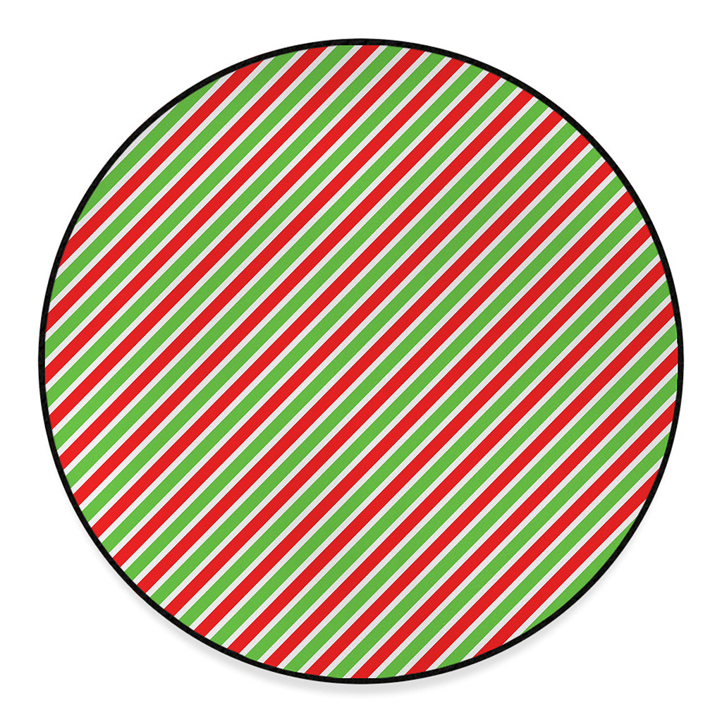 Red Green And White Candy Cane Print Round Floor Mat