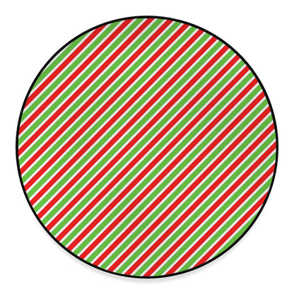 Red Green And White Candy Cane Print Round Floor Mat