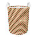 Red Green And White Candy Cane Print Round Laundry Basket