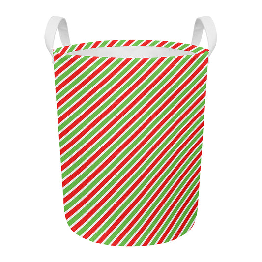 Red Green And White Candy Cane Print Round Laundry Basket