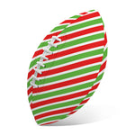 Red Green And White Candy Cane Print Rugby Ball