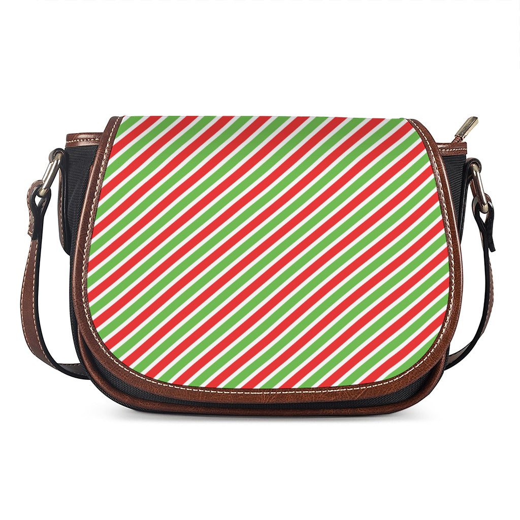 Red Green And White Candy Cane Print Saddle Bag