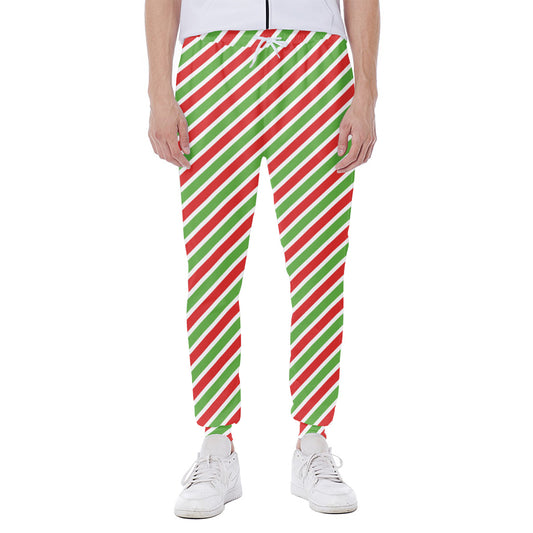 Red Green And White Candy Cane Print Scuba Joggers