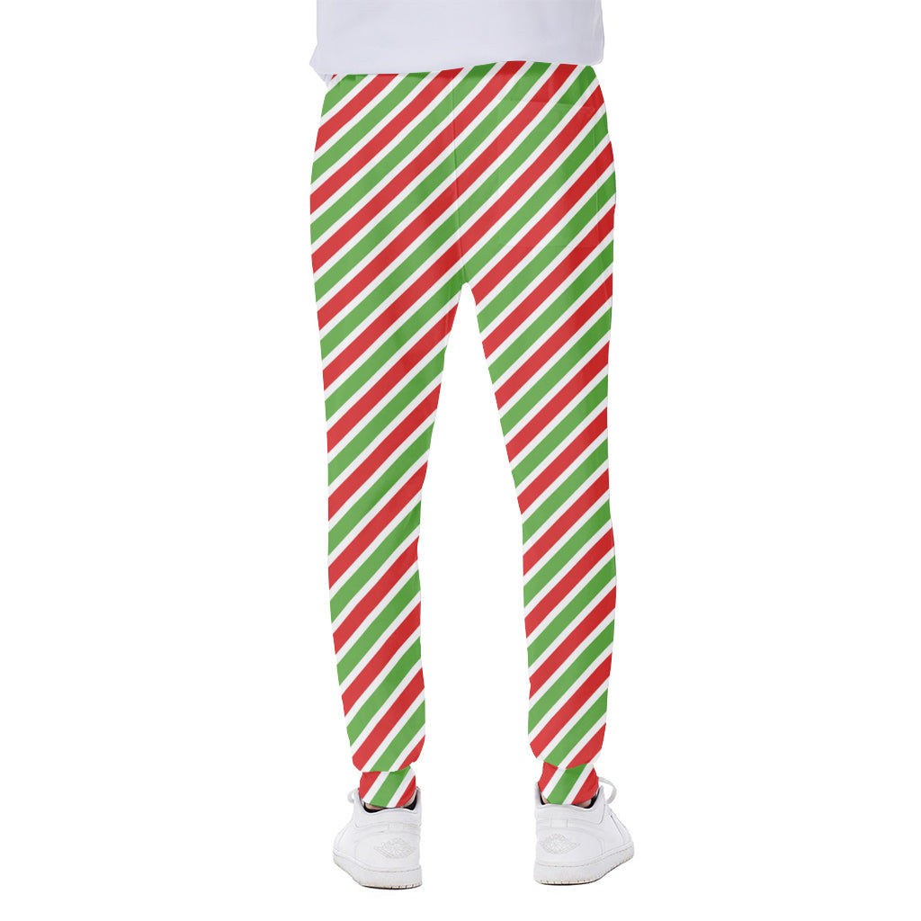 Red Green And White Candy Cane Print Scuba Joggers