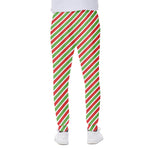 Red Green And White Candy Cane Print Scuba Joggers