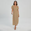 Red Green And White Candy Cane Print Short Sleeve Maxi Dress