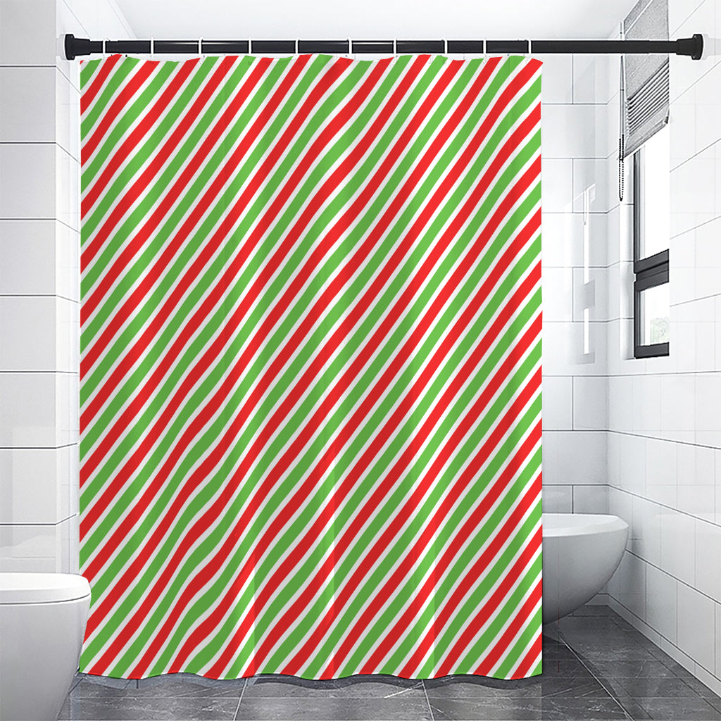 Red Green And White Candy Cane Print Shower Curtain