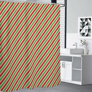 Red Green And White Candy Cane Print Shower Curtain