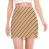 Red Green And White Candy Cane Print Side Slit Mini Skirt