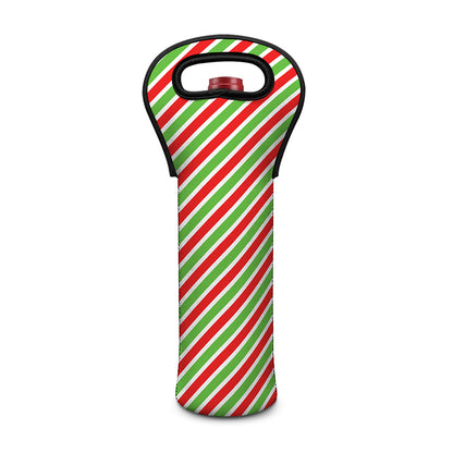 Red Green And White Candy Cane Print Single Neoprene Wine Tote