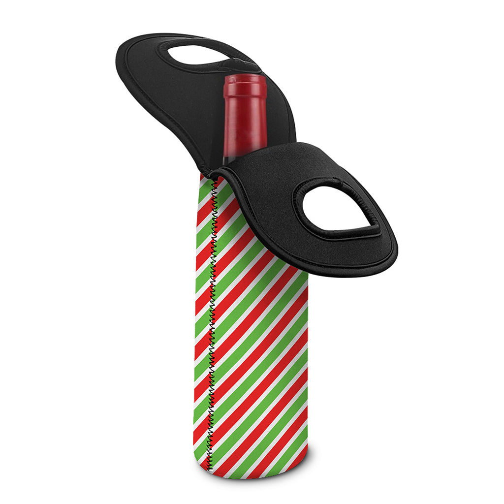 Red Green And White Candy Cane Print Single Neoprene Wine Tote