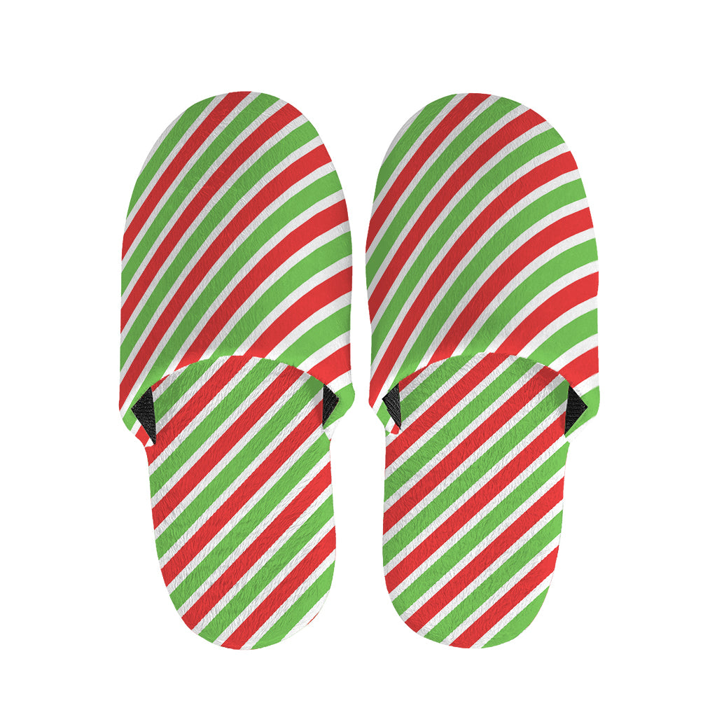 Red Green And White Candy Cane Print Slippers
