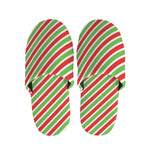 Red Green And White Candy Cane Print Slippers