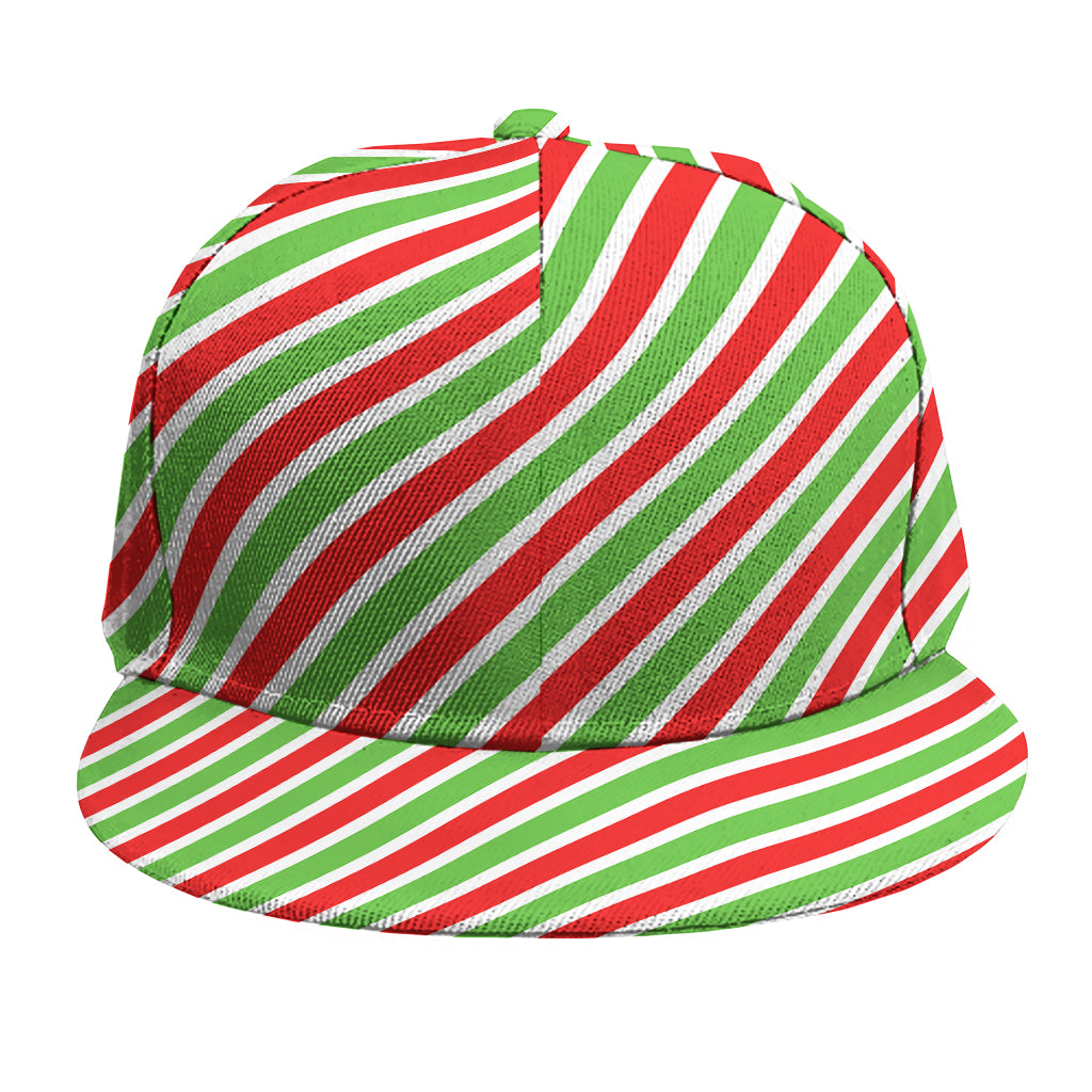 Red Green And White Candy Cane Print Snapback Cap