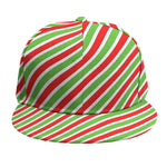 Red Green And White Candy Cane Print Snapback Cap