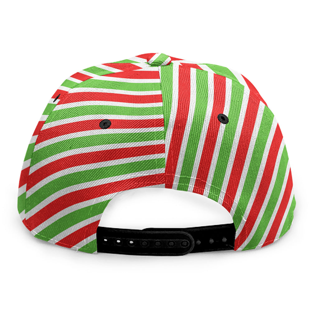 Red Green And White Candy Cane Print Snapback Cap