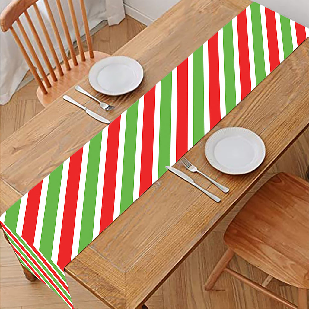 Red Green And White Candy Cane Print Table Runner