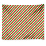 Red Green And White Candy Cane Print Tapestry