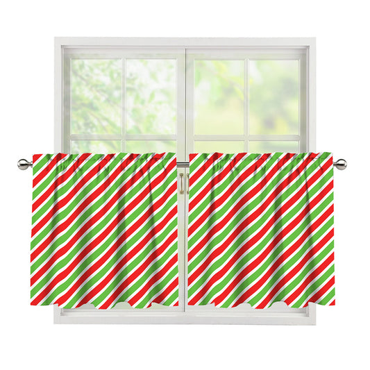 Red Green And White Candy Cane Print Tier Curtains