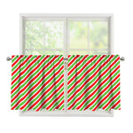 Red Green And White Candy Cane Print Tier Curtains