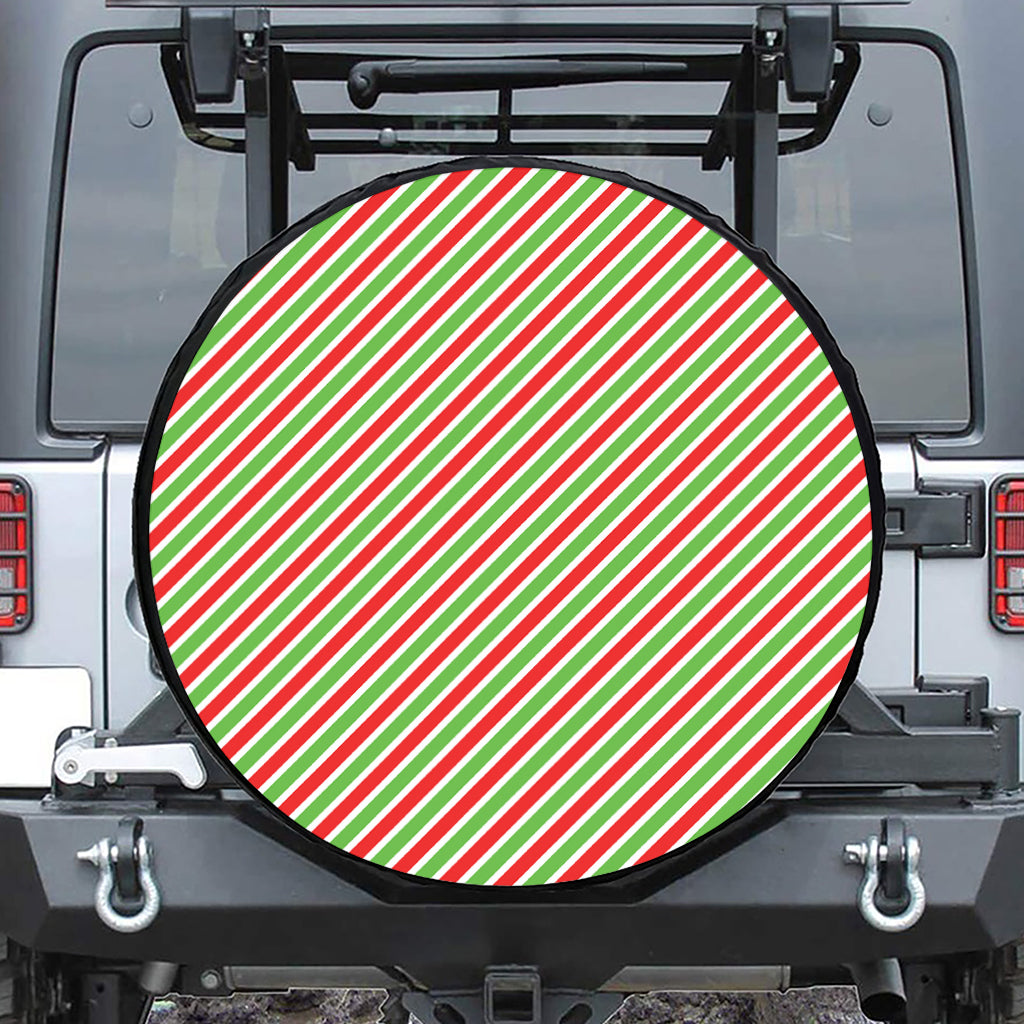 Red Green And White Candy Cane Print Tire Cover