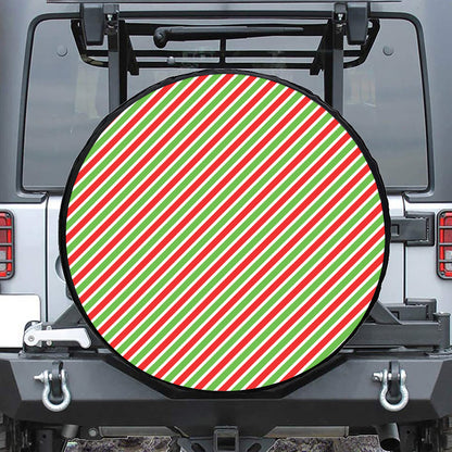 Red Green And White Candy Cane Print Tire Cover