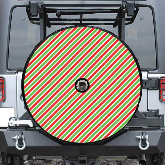 Red Green And White Candy Cane Print Tire Cover With Camera Hole