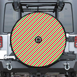 Red Green And White Candy Cane Print Tire Cover With Camera Hole