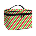 Red Green And White Candy Cane Print Travel Makeup Bag