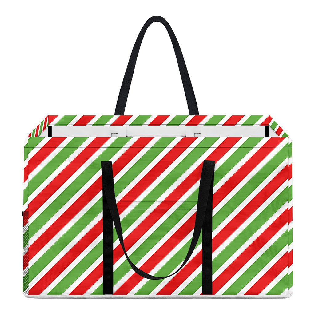 Red Green And White Candy Cane Print Utility Tote Bag