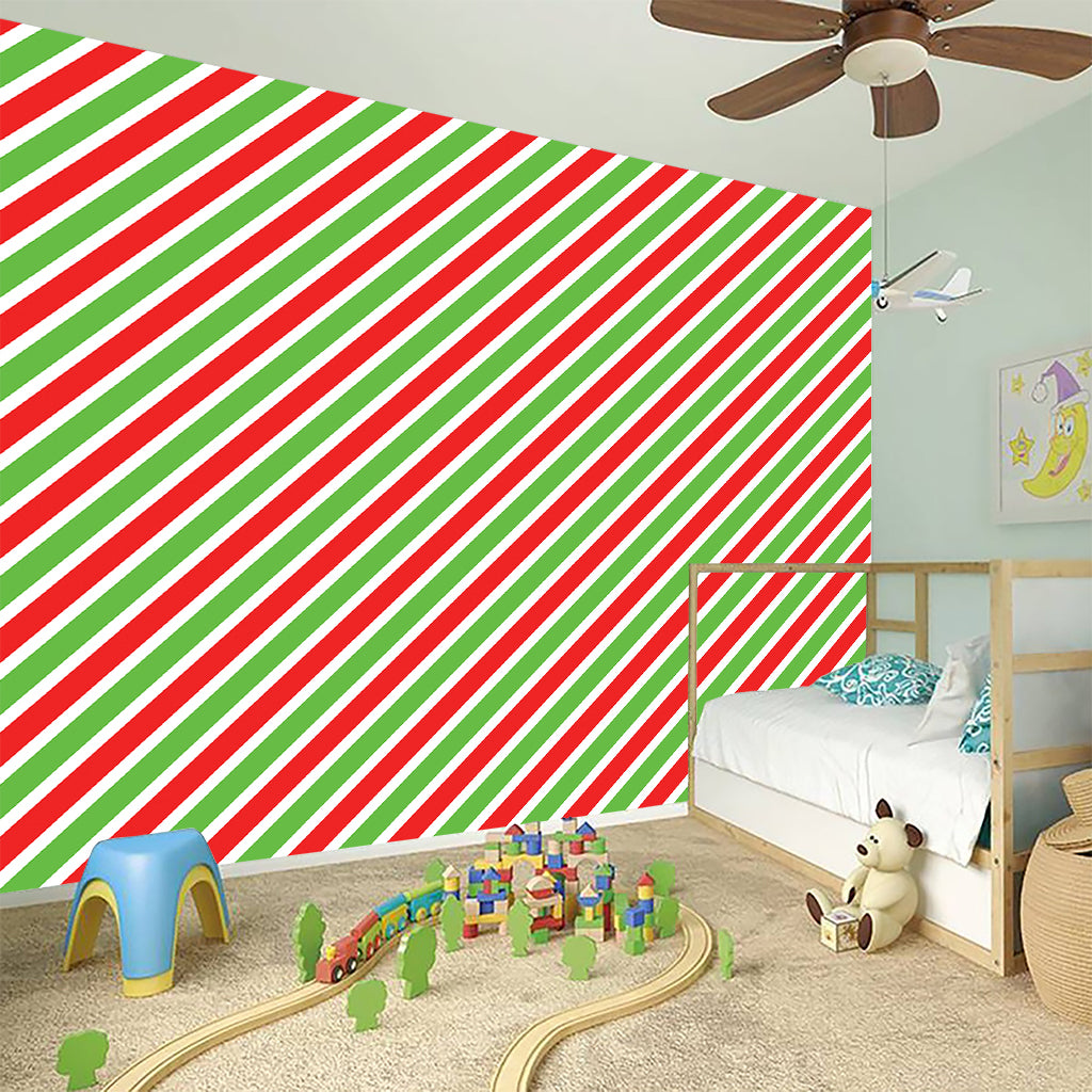 Red Green And White Candy Cane Print Wall Sticker