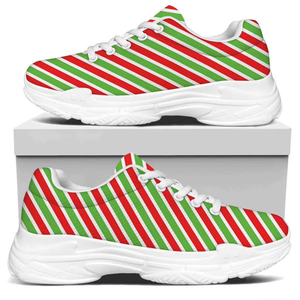 Red Green And White Candy Cane Print White Chunky Shoes