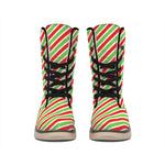 Red Green And White Candy Cane Print Winter Boots
