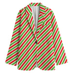 Red Green And White Candy Cane Print Women's Blazer