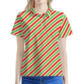 Red Green And White Candy Cane Print Women's Polo Shirt