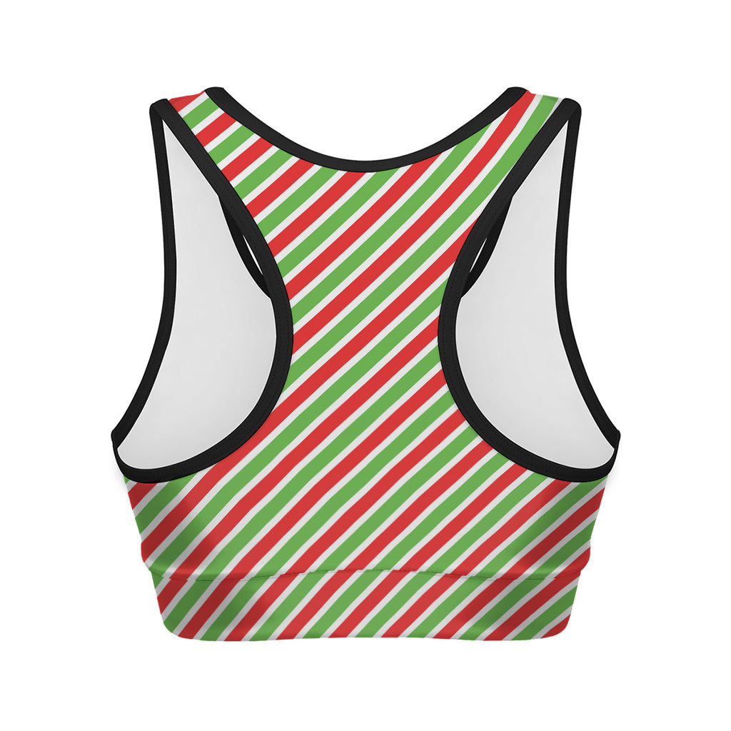 Red Green And White Candy Cane Print Women's Sports Bra