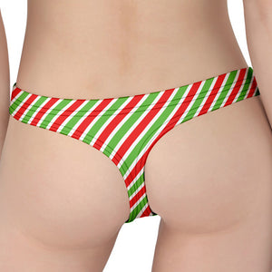 Red Green And White Candy Cane Print Women's Thong