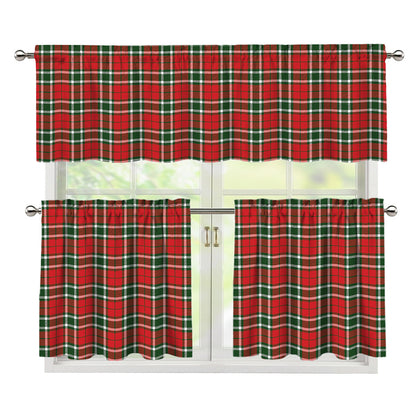 Red Green And White Tartan Pattern Print 3 Piece Kitchen Curtains