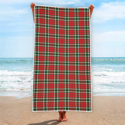 Red Green And White Tartan Pattern Print Beach Towel