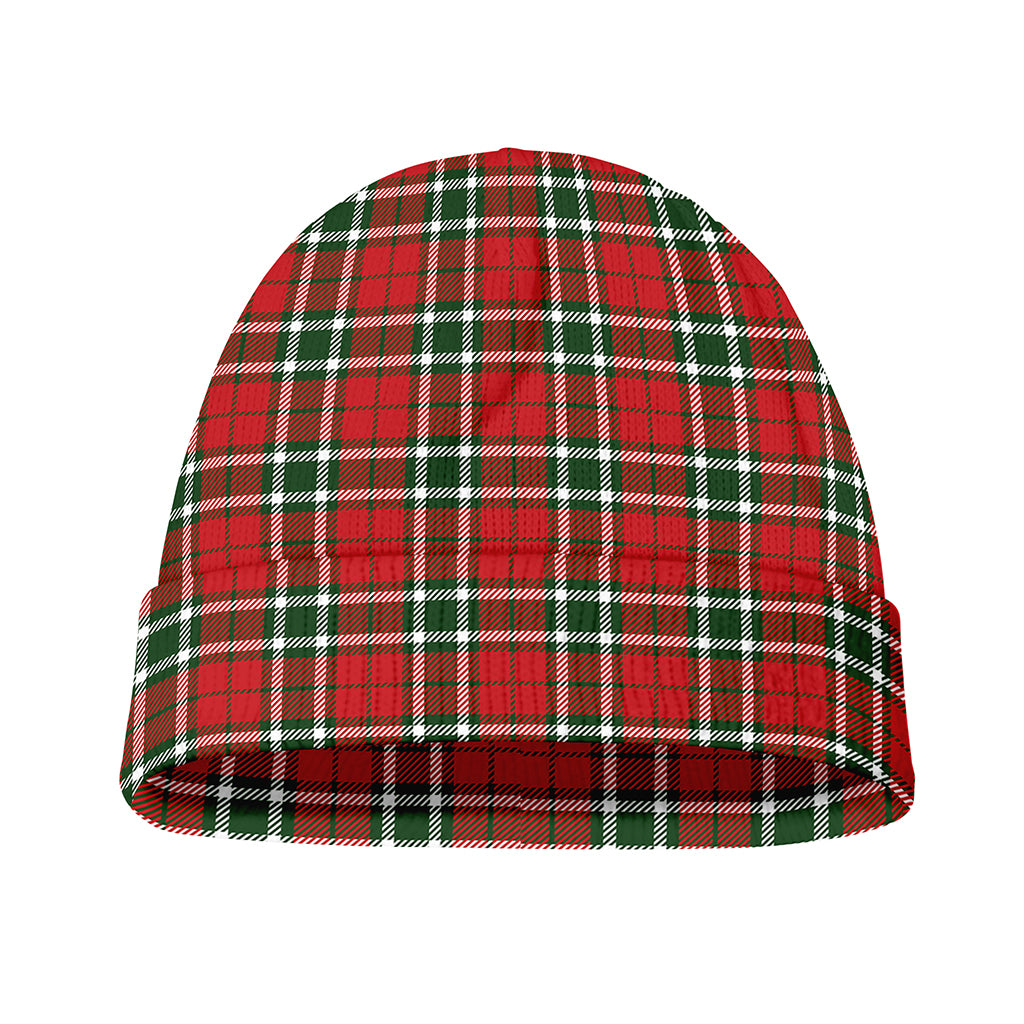 Red Green And White Tartan Pattern Print Beanie