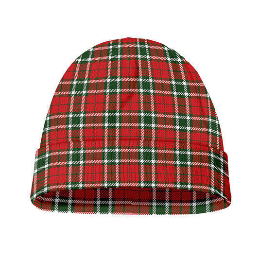 Red Green And White Tartan Pattern Print Beanie