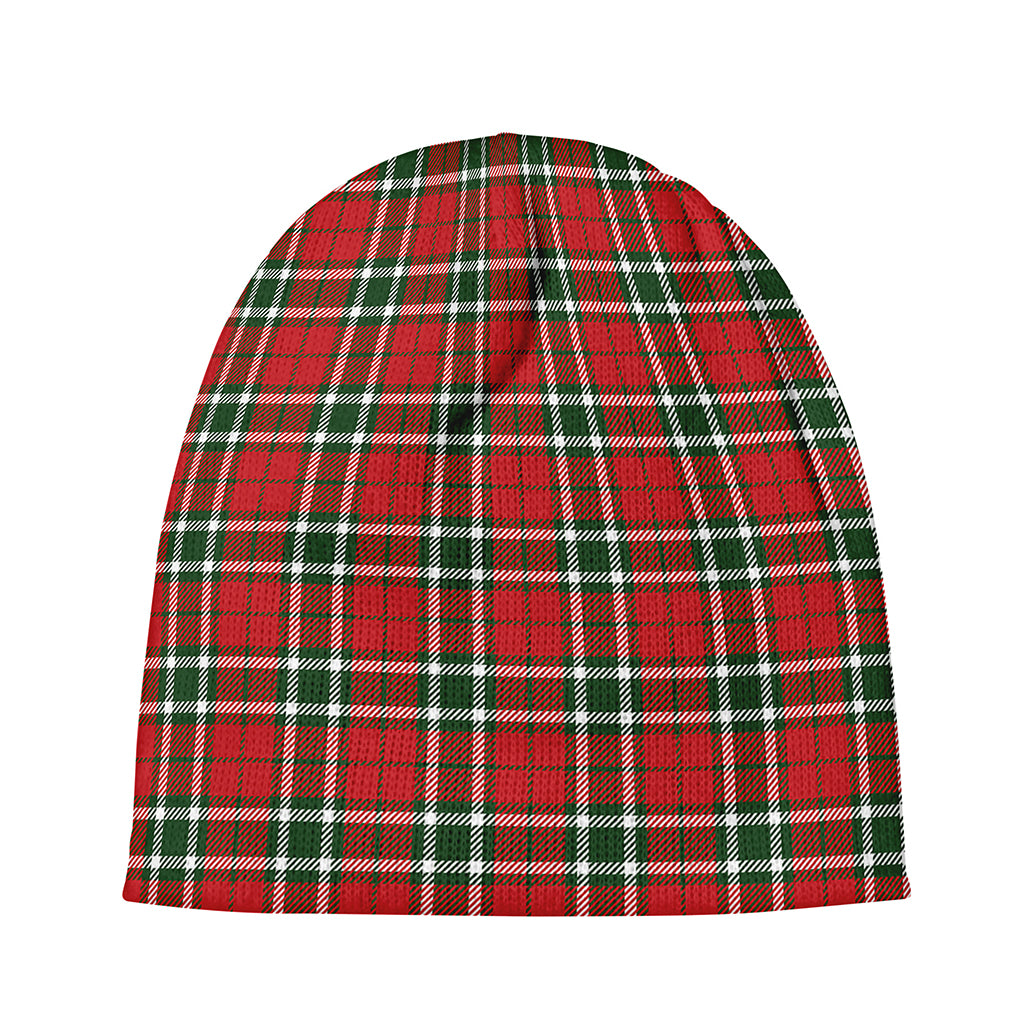 Red Green And White Tartan Pattern Print Beanie