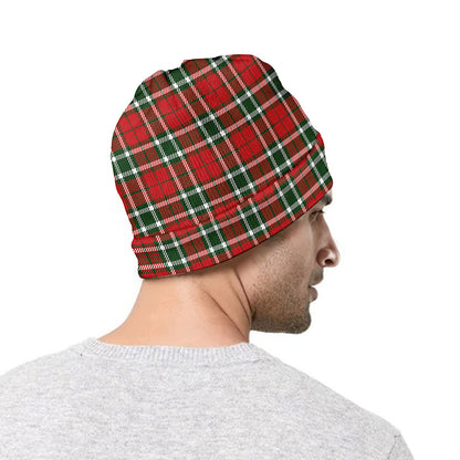 Red Green And White Tartan Pattern Print Beanie