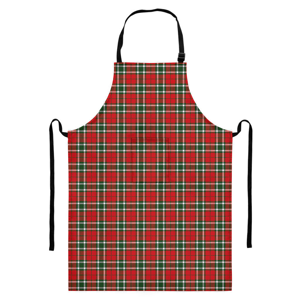 Red Green And White Tartan Pattern Print Bib Apron With Pocket