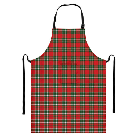 Red Green And White Tartan Pattern Print Bib Apron With Pocket