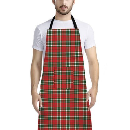 Red Green And White Tartan Pattern Print Bib Apron With Pocket